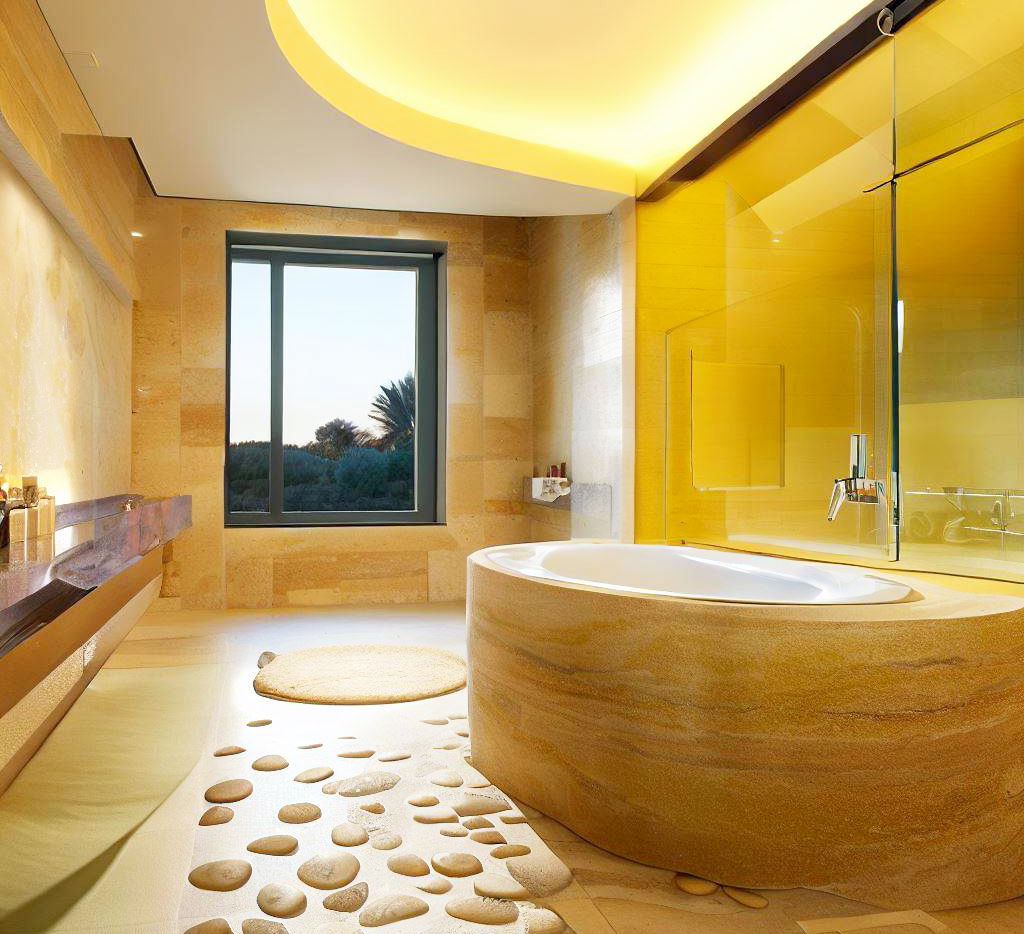 reforma-baño-amarillo y piedra
